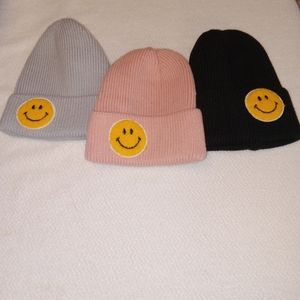 Smiley Face Ribbed Beanie Hat